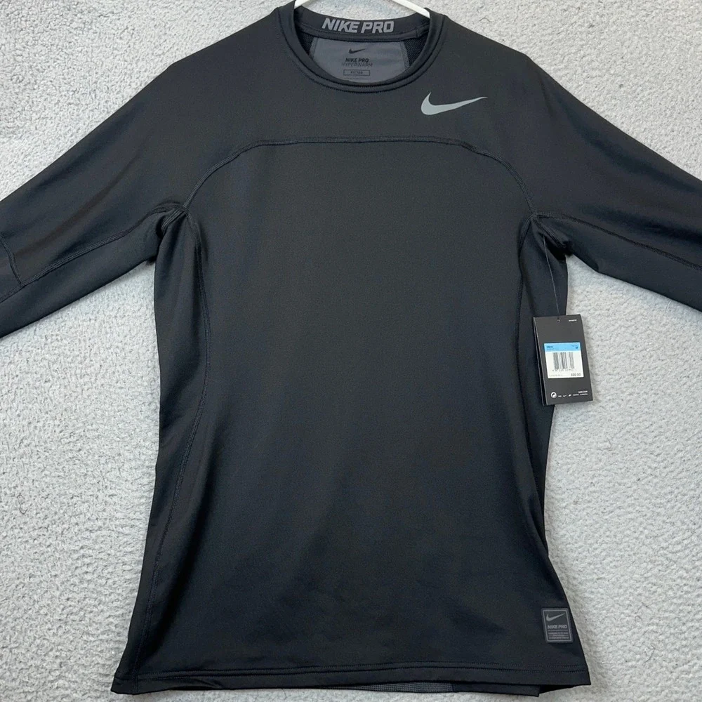 NEW Nike Pro Shirt Men Medium Hyperwarm Black Fitted Training Activewear Stretch